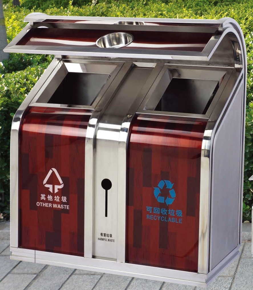 青島不銹鋼分類垃圾桶，煙臺不銹鋼果皮箱